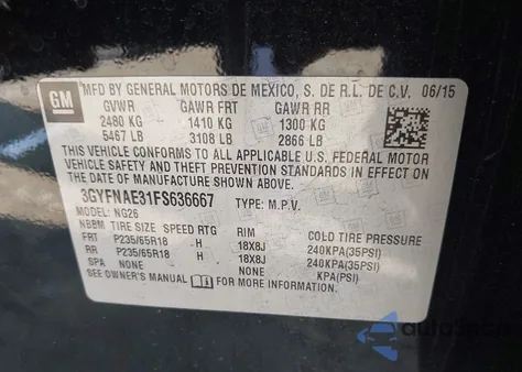 2015 Cadillac Srx Standard z USA, uszkodzony, nr VIN 3GYFNAE31FS636667